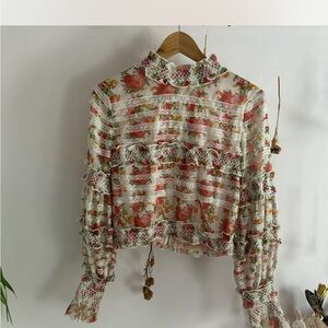 Floral Lace Ruffle Top - Multicolor